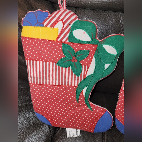 🎄 Vintage Christmas Stocking Shaped Potholders Set of 2 Holiday Decor - Picture 4 of 6